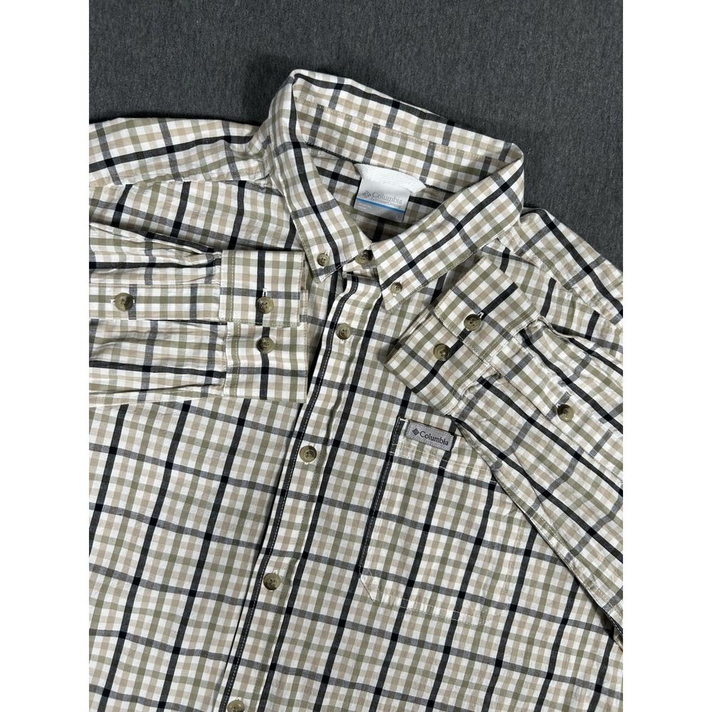Columbia Sportswear Button Up Shirt Mens Tan Plaid Long Sleeve Cotton L